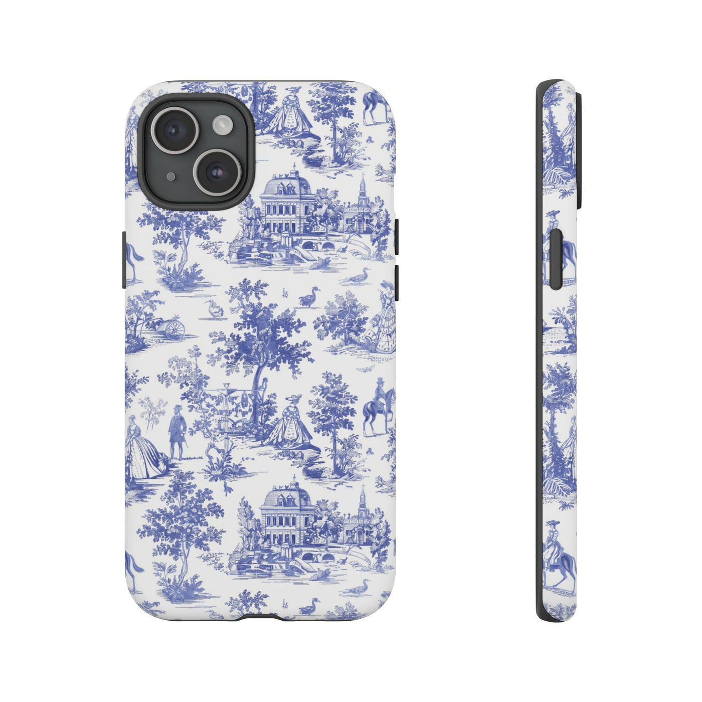 Premium Tough Blue French Toile Gift for Her Cute Phone Cases for Samsung and Iphone, 16, 15, 14, S24, S23, S22, S21, S20, Plus, Ultra, Pro