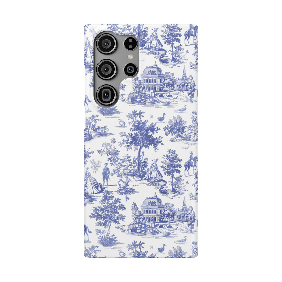 Sleek Snap Blue French Toile Cute Phone Case for iPhone 16 15 14 13 12 11 X Xs Max Xr Pro Plus Samsung Galaxy S24 S23 S22 S21 S20 Note Ultra