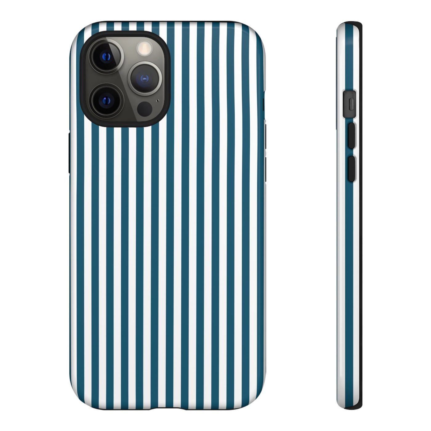 Tough Premium Teal Blue Stripes Phone Case Gift for Her - For Apple iPhone 16 Pro Max 16e iPhone 15 Pro iPhone Iphone 14 Plus 13 Pro 12 SE XR - Studio40ParkLane