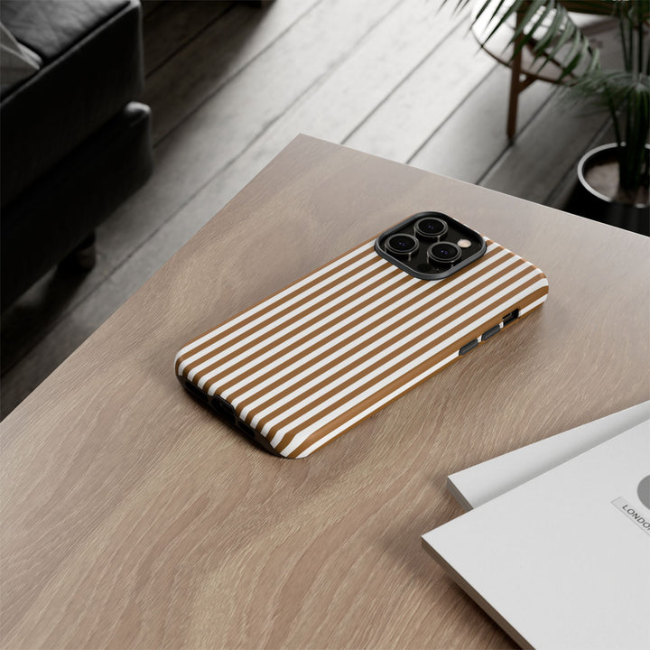Tough Premium Mocca Brown Stripes Phone Case Gift for Her - For Apple iPhone 16 Pro Max 16e iPhone 15 Pro iPhone Iphone 14 Plus 13 Pro 12 SE XR - Studio40ParkLane