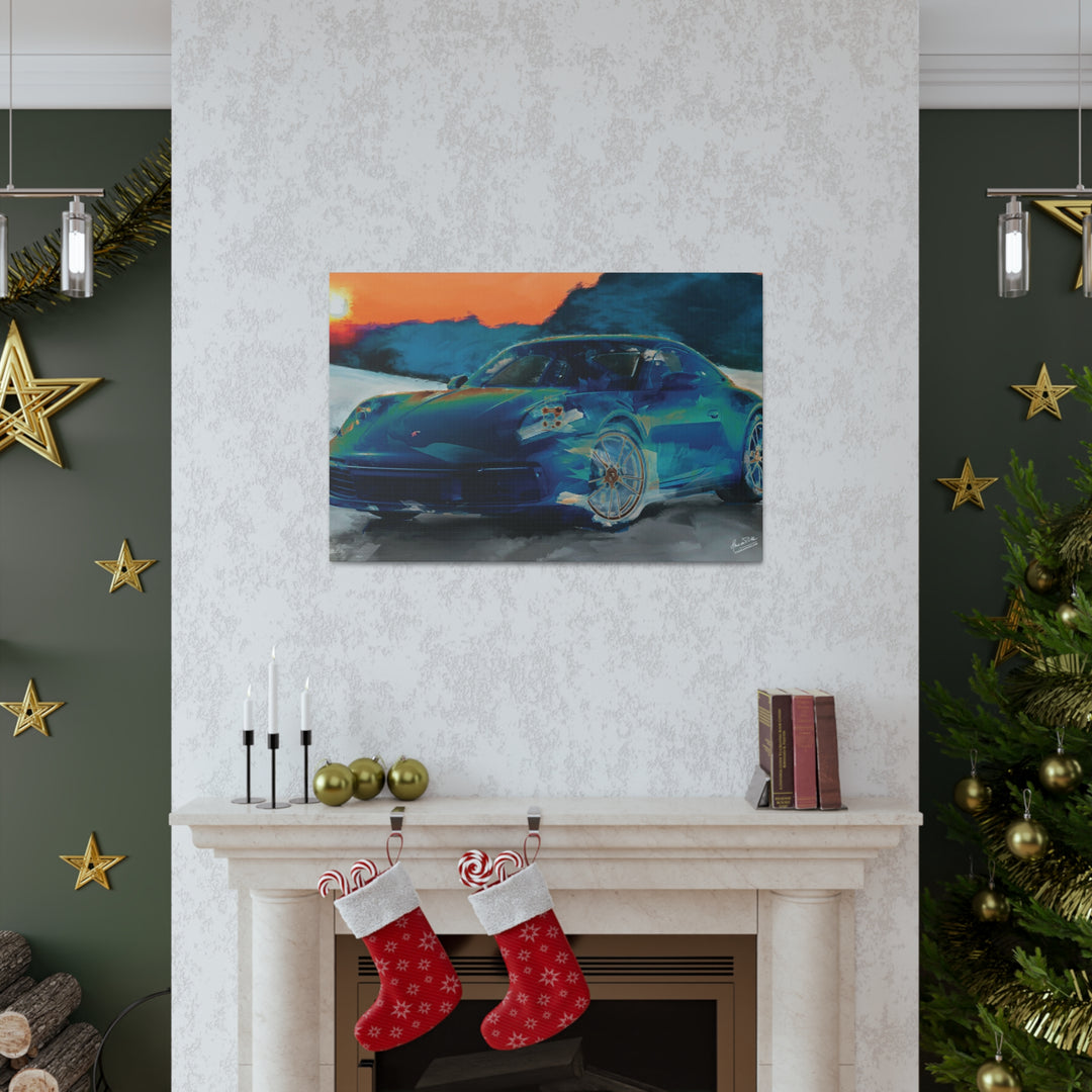 Porsche Wall Art on Canvas Print Gallery Wrapped - Gorgeous Porsche 911 Carrera Wall Art - Set in the mountains with a Sunset - Home Decor - Studio40ParkLane
