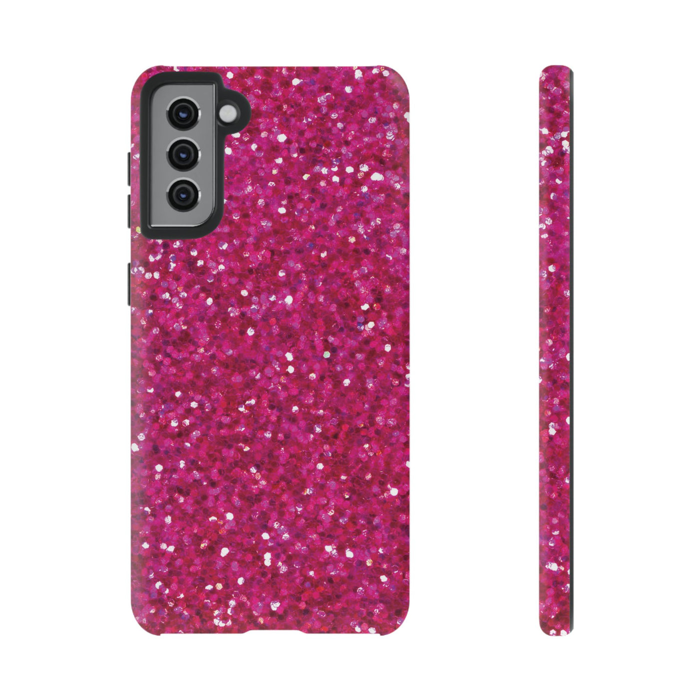 Chic Pink Faux Play on Glitter Effect Cute Phone Case, for IPhone 16 pro Max | Iphone 15, Iphone 14, IPhone 13 Case, 11 8 7, Samsung Galaxy S24, S23, S22, S21, 2 Layer Protection