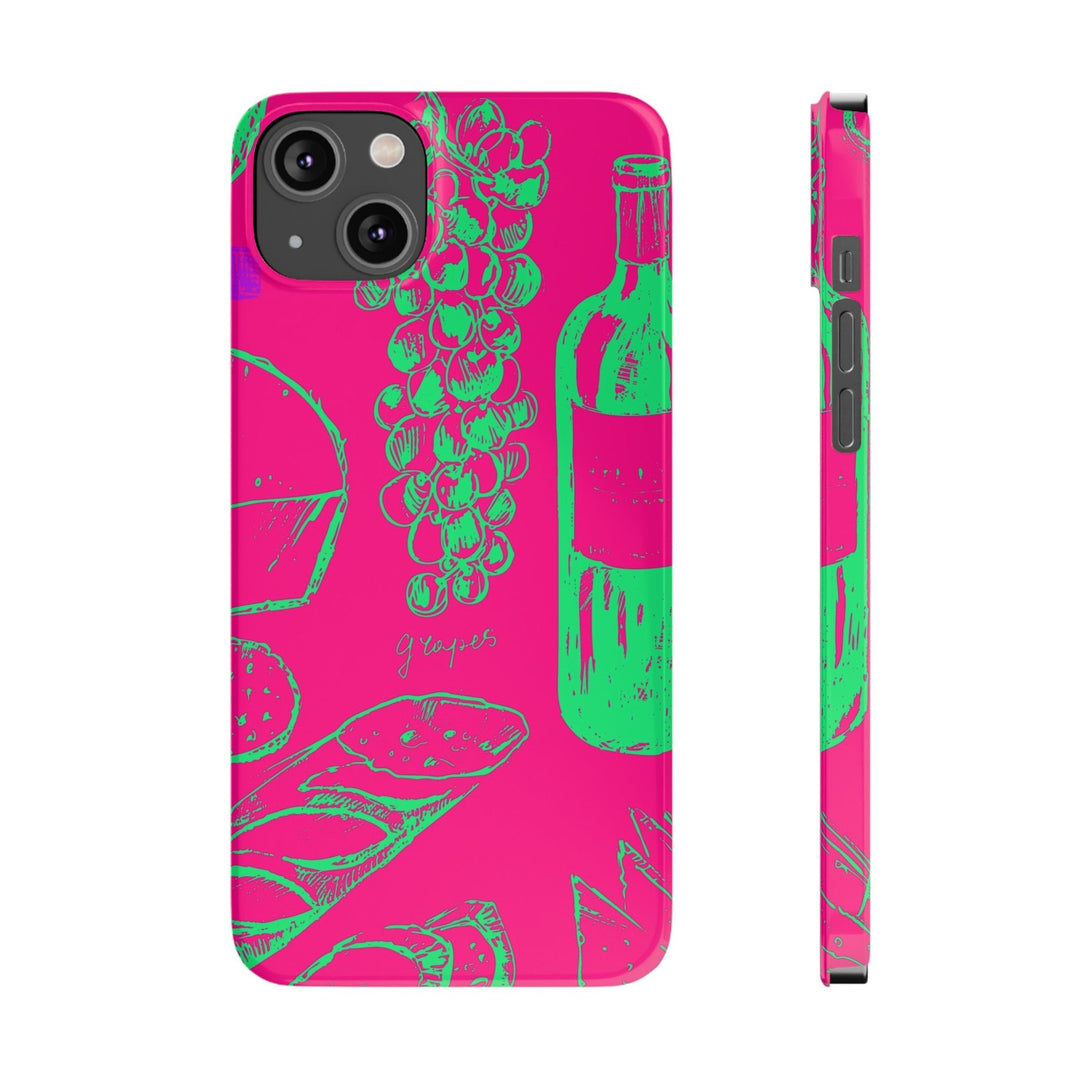 Slim French Food Wine Pink Green Cute Phone Cases for Iphone | iPhone 15 Case | iPhone 15 Pro Max Case, Iphone 14, Iphone 14 Pro Max, Iphone 13, - Studio40ParkLane