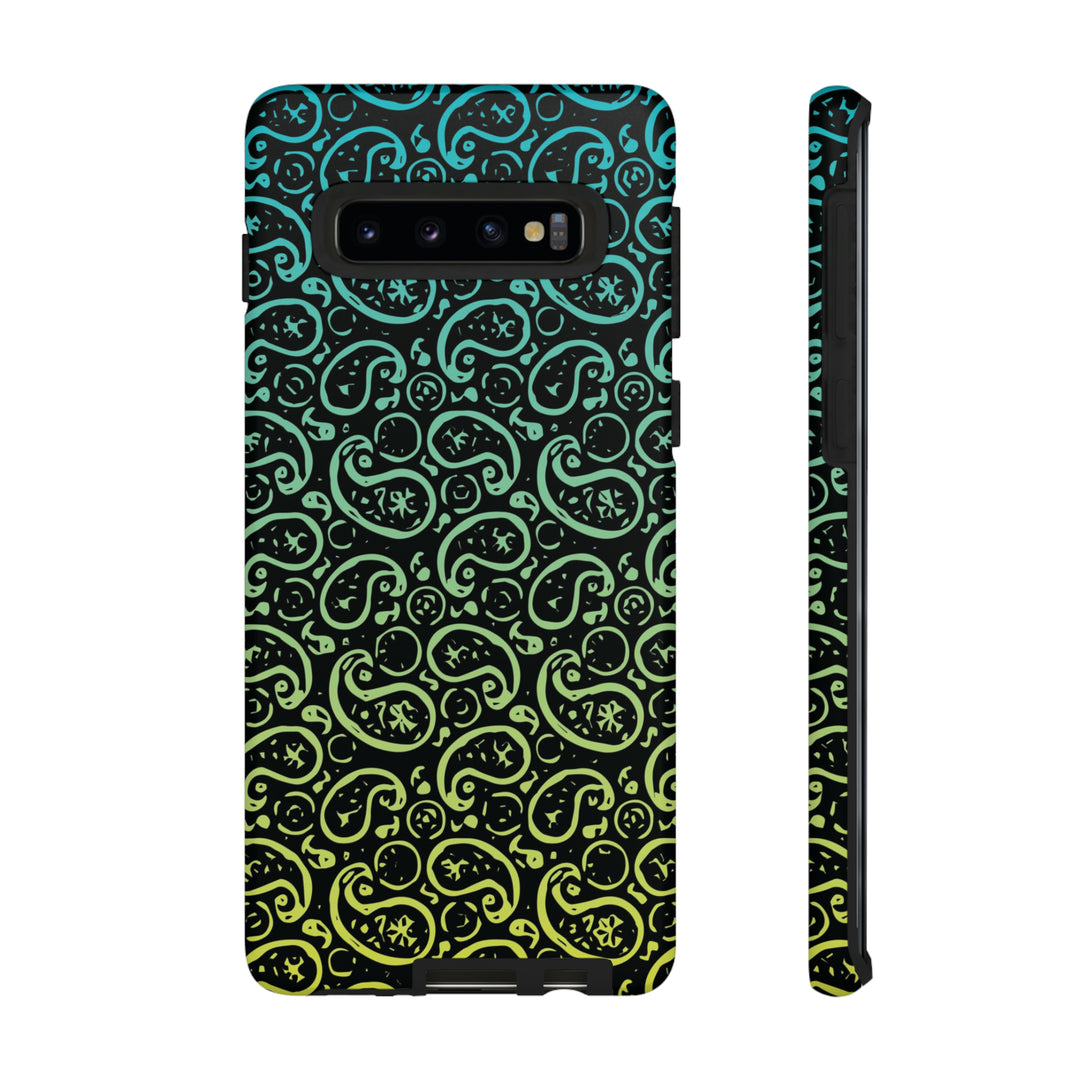 Cute Samsung Phone Case | Aesthetic Samsung Phone Case | Paisley Blue Yellow Black | Galaxy S23, S22, S21, S20 | Luxury Double Layer | Cool - Studio40ParkLane