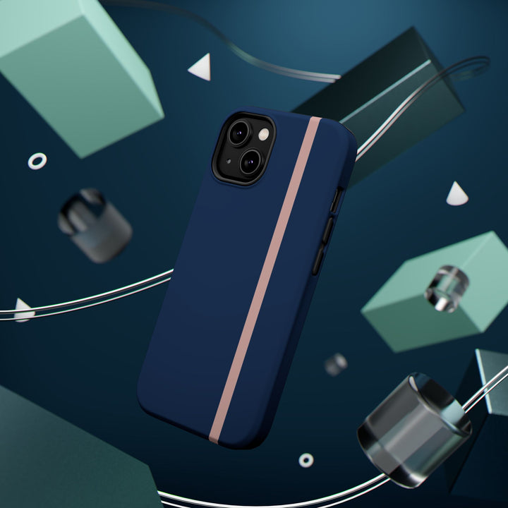 MagSafe Navy Blue Blush Pink Stripe Tough Phone Case iPhone 18 17 16 15 14 13 Pro Max Samsung Galaxy S26 Dual Layer Modern Luxury Cover - Studio40ParkLane