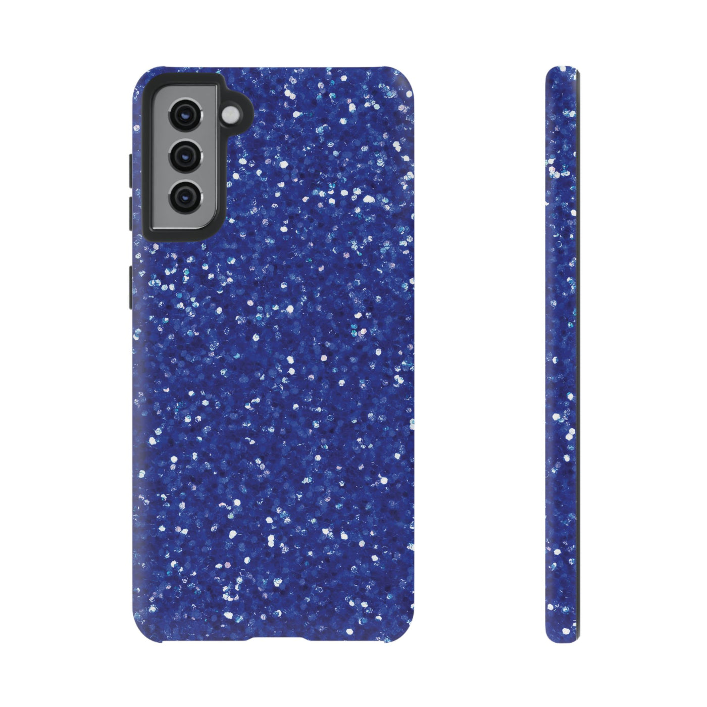 Chic Blue Faux Play on Glitter Effect Cute Phone Case, for IPhone 16 pro Max | Iphone 15, Iphone 14, IPhone 13 Case, 11 8 7, Samsung Galaxy S24, S23, S22, S21, 2 Layer Protection