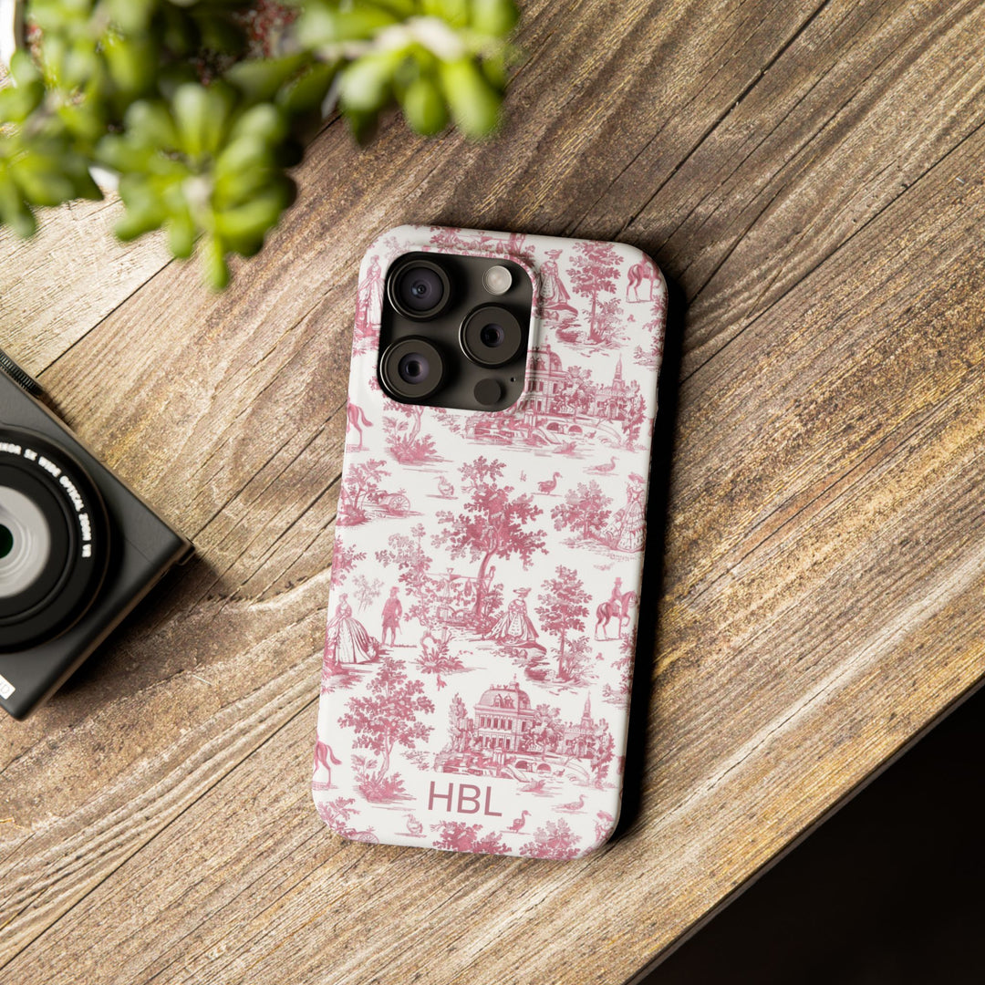 Slim Personalized Slim Pink Vintage French Toile Cute Phone Cases for Iphone 16 Pro Max | iPhone 15 Case | iPhone 15 Pro Max Case, Iphone 14, Iphone 14 Pro Max, Iphone 13 12 11 8 7 - Studio40ParkLane