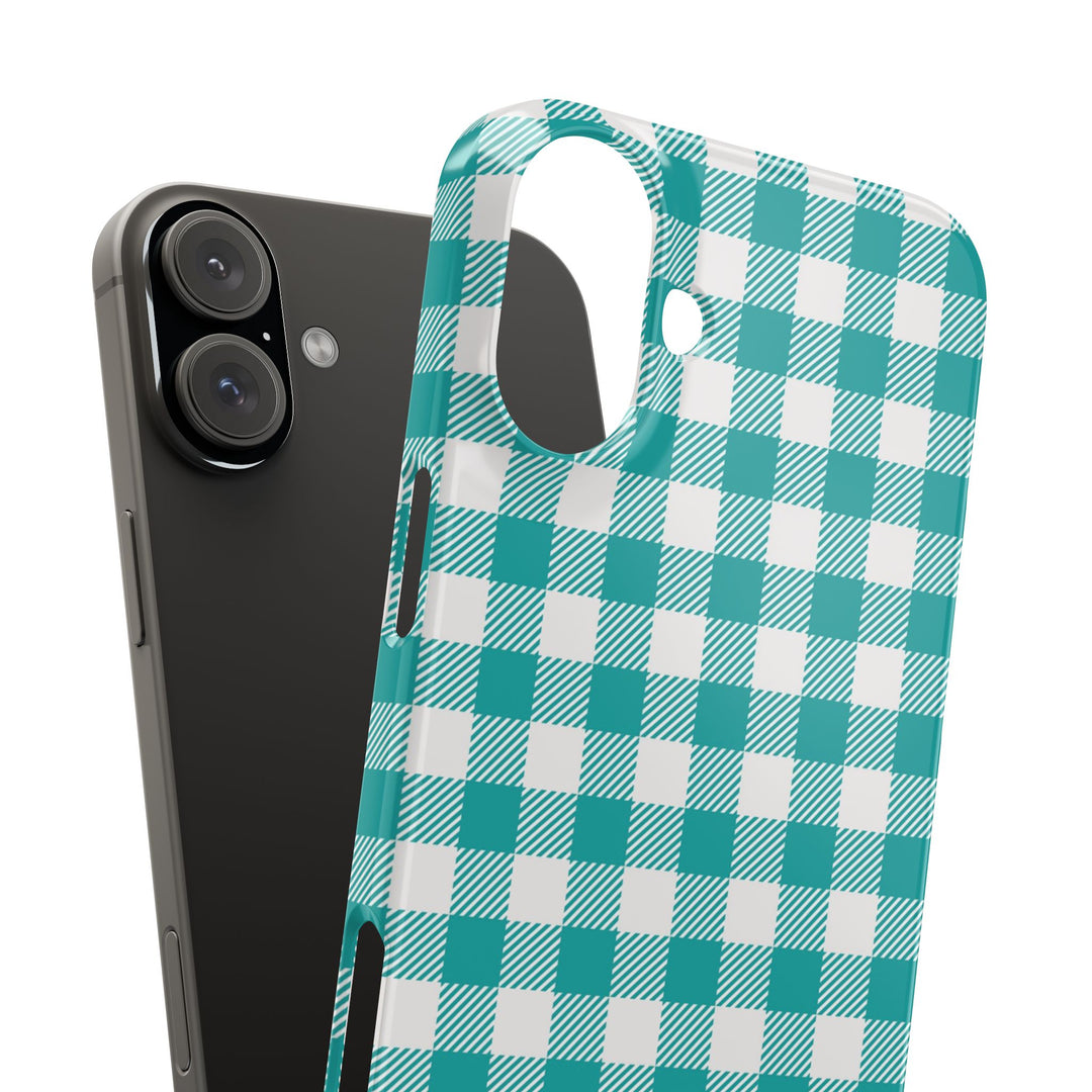 Slim Turquoise Gingham Gift for Her Cute Phone Cases for Iphone 16 Pro Max | iPhone 15 Case | iPhone 15 Pro Max Case, Iphone 14, 13, 12, 11, 10, 8, 7 - Studio40ParkLane