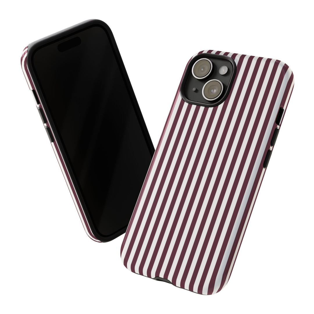Tough Premium Burgundy Stripes Phone Case Gift for Her - For Apple iPhone 16 Pro Max 16e iPhone 15 Pro iPhone Iphone 14 Plus 13 Pro 12 SE XR - Studio40ParkLane