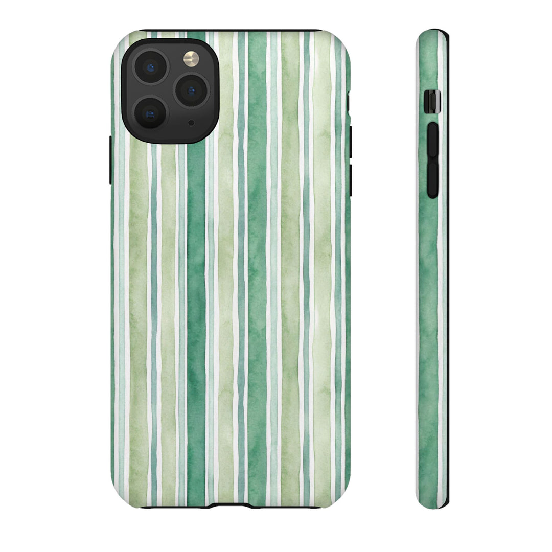Aesthetic Tough Green Watercolor Stripes Premium Phone Case - For iPhone 17 Pro Max iPhone 16 Pro iPhone 15 Iphone 14 Plus 13 Pro 12 11 10 - Studio40ParkLane