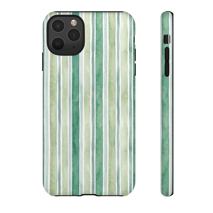 Aesthetic Tough Green Watercolor Stripes Premium Phone Case - For iPhone 17 Pro Max iPhone 16 Pro iPhone 15 Iphone 14 Plus 13 Pro 12 11 10 - Studio40ParkLane