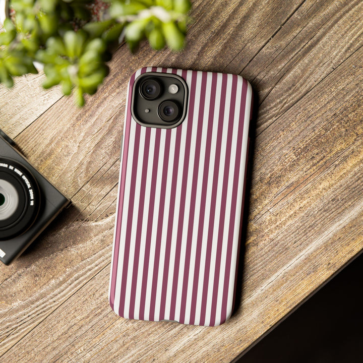 Tough Premium Old Claret Stripes Phone Case Gift for Her - For Apple iPhone 16 Pro Max 16e iPhone 15 Pro iPhone Iphone 14 Plus 13 Pro 12 SE XR - Studio40ParkLane