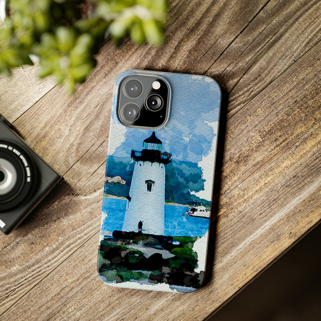 Slim Cute Phone Cases for Iphone - | iPhone 15 Case | iPhone 15 Pro Max Case, Iphone 14 Case, Iphone 14 Pro Max, Iphone 13, Beach Lighthouse Blue - Studio40ParkLane