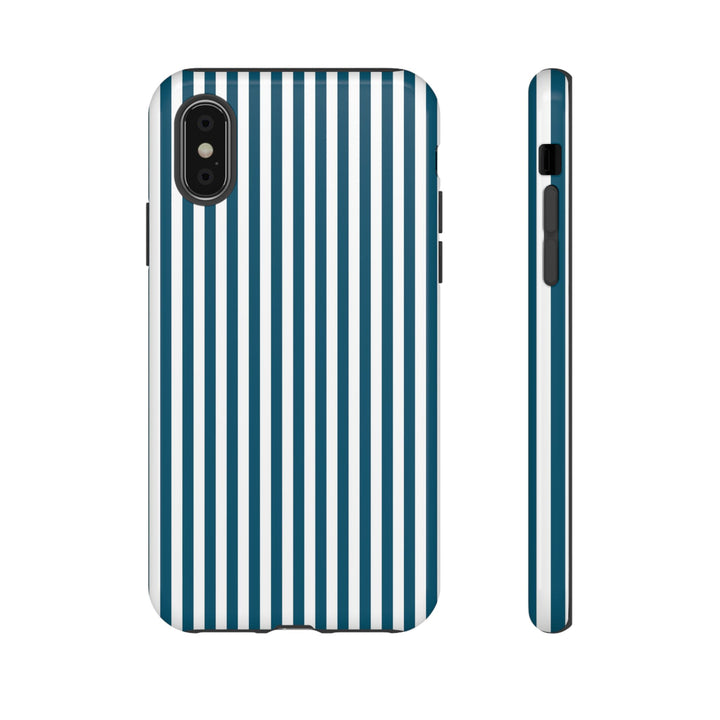 Tough Premium Teal Blue Stripes Phone Case Gift for Her - For Apple iPhone 16 Pro Max 16e iPhone 15 Pro iPhone Iphone 14 Plus 13 Pro 12 SE XR - Studio40ParkLane
