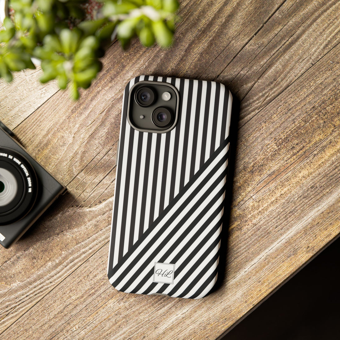 Custom Personalized Aesthetic Stripes Black White Tough Phone Case - For iPhone 17 Pro Max iPhone 16 Pro iPhone 15 Iphone 14 Plus 13 12 11 - Studio40ParkLane