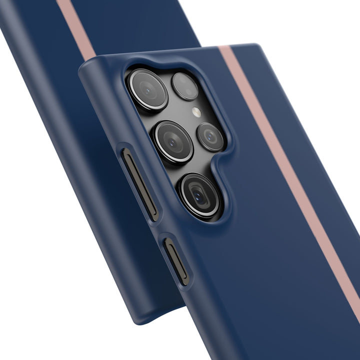 Sleek Navy Blue Pink Stripe Snap Phone Case for iPhone 18 17 16 15 14 13 Pro Max, Samsung Galaxy S26 S25 Ultra Lightweight Cute Phone Case - Studio40ParkLane