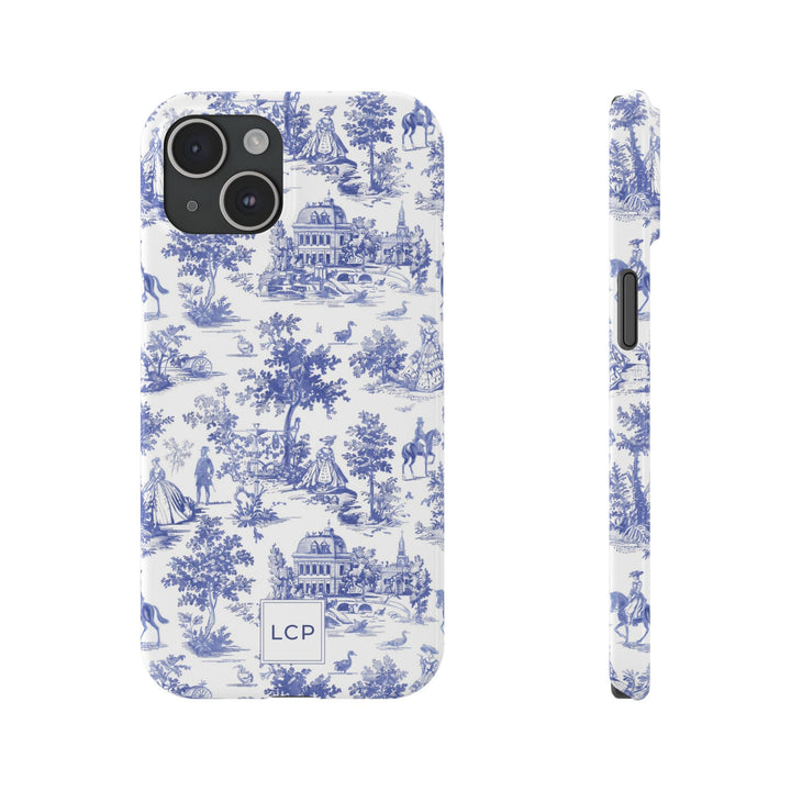Slim Personalized Slim Blue Vintage French Toile Cute Phone Cases for Iphone 16 Pro Max | iPhone 15 Case | iPhone 15 Pro Max Case, Iphone 14, Iphone 14 Pro Max, Iphone 13 12 11 8 7 - Studio40ParkLane