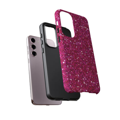 Chic Pink Faux Play on Glitter Effect Cute Phone Case, for IPhone 16 pro Max | Iphone 15, Iphone 14, IPhone 13 Case, 11 8 7, Samsung Galaxy S24, S23, S22, S21, 2 Layer Protection