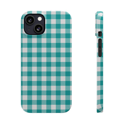 Slim Turquoise Gingham Gift for Her Cute Phone Cases for Iphone 16 Pro Max | iPhone 15 Case | iPhone 15 Pro Max Case, Iphone 14, 13, 12, 11, 10, 8, 7