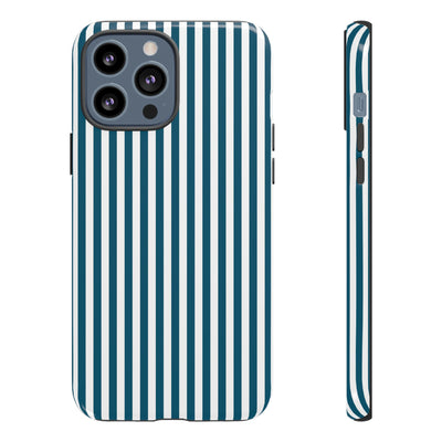 Tough Premium Teal Blue Stripes Phone Case Gift for Her - For Apple iPhone 16 Pro Max 16e iPhone 15 Pro iPhone Iphone 14 Plus 13 Pro 12 SE XR - Studio40ParkLane