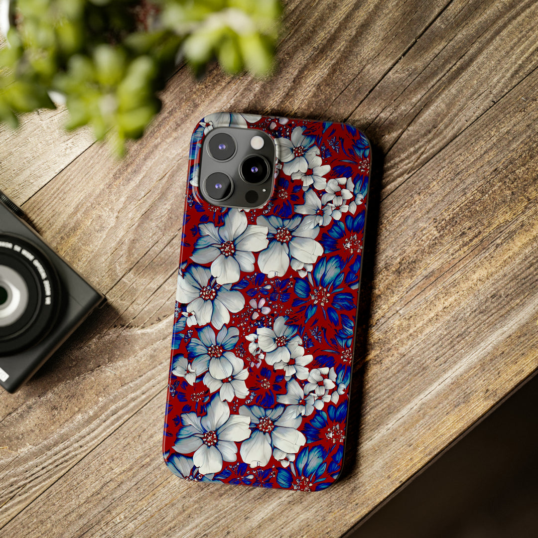 Slim Cute Phone Cases for Iphone - | iPhone 15 Case | iPhone 15 Pro Max Case, Iphone 14 Case, Iphone 14 Pro Max, Iphone 13, Red Blue Flowers - Studio40ParkLane