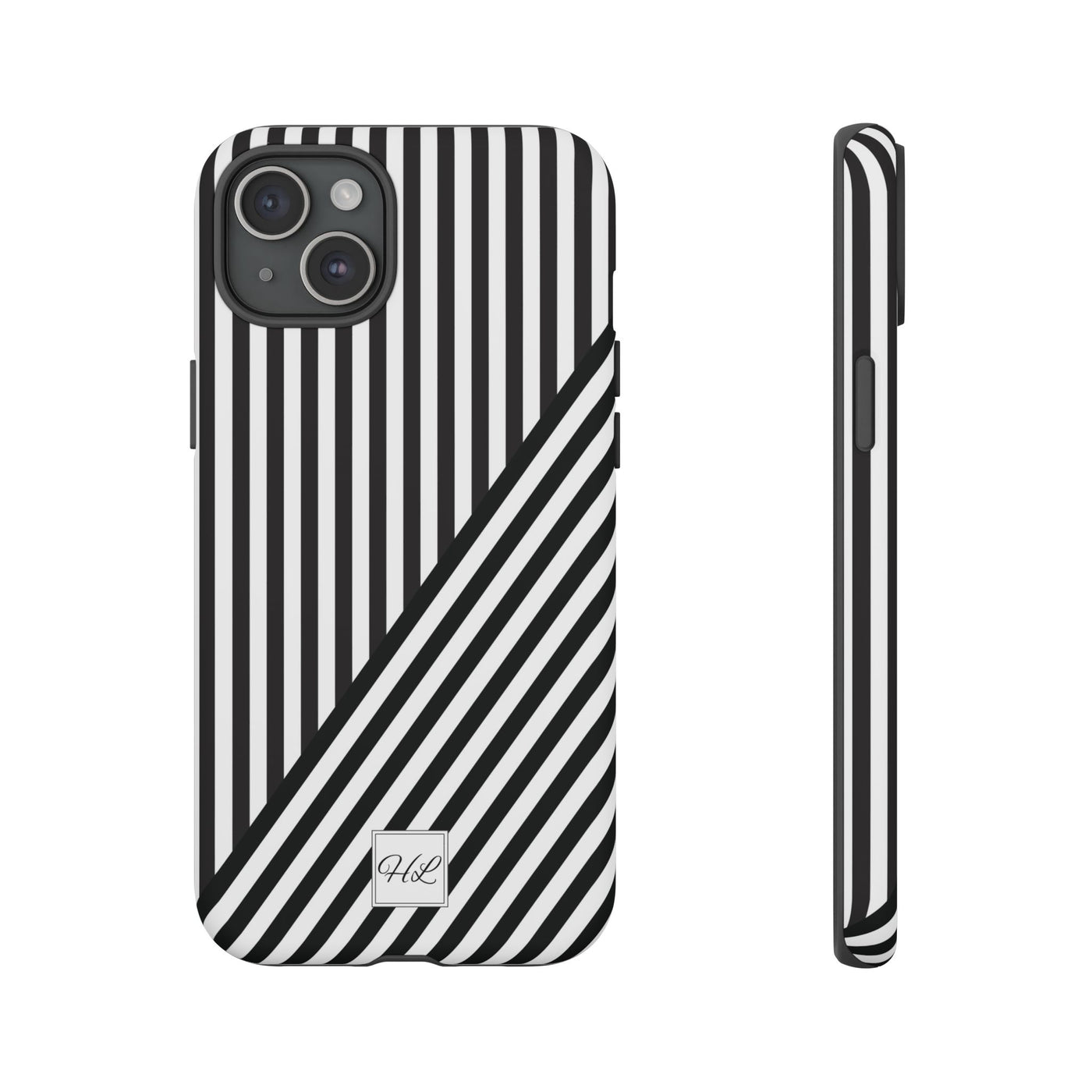 Custom Personalized Aesthetic Stripes Black White Tough Phone Case - For iPhone 17 Pro Max iPhone 16 Pro iPhone 15 Iphone 14 Plus 13 12 11 - Studio40ParkLane