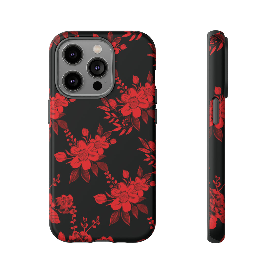 Cute IPhone Case | Red Black Flowers, iPhone 15 Case | iPhone 15 Pro Case, Iphone 14 Case, Iphone 14 Pro Max Case, Protective Iphone Case - Studio40ParkLane