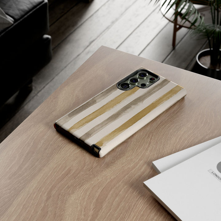Tough Cute Brown Beige Stripes Phone Case, for IPhone 17 Pro Max | Iphone 17 Air, Iphone 16, IPhone 15, 14 13 12, Samsung Galaxy S26, S25, S24, S23 - Studio40ParkLane