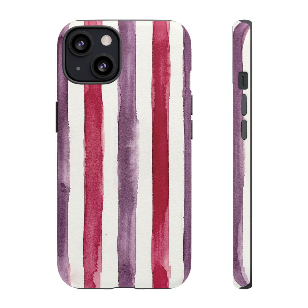 Tough Cute Wine Red Purple Stripes Phone Case, for IPhone 17 Pro Max | Iphone 17 Air, Iphone 16, IPhone 15, 14 13 12, Samsung Galaxy S26, S25, S24, S23 - Studio40ParkLane