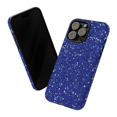 Chic Blue Faux Play on Glitter Effect Cute Phone Case, for IPhone 16 pro Max | Iphone 15, Iphone 14, IPhone 13 Case, 11 8 7, Samsung Galaxy S24, S23, S22, S21, 2 Layer Protection