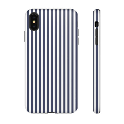 Tough Premium Navy Blue Stripes Phone Case Gift for Her - For Apple iPhone 16 Pro Max 16e iPhone 15 Pro iPhone Iphone 14 Plus 13 Pro 12 SE XR - Studio40ParkLane