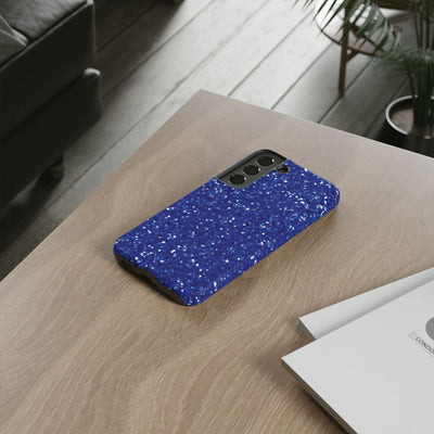 Chic Blue Faux Play on Glitter Effect Cute Phone Case, for IPhone 16 pro Max | Iphone 15, Iphone 14, IPhone 13 Case, 11 8 7, Samsung Galaxy S24, S23, S22, S21, 2 Layer Protection