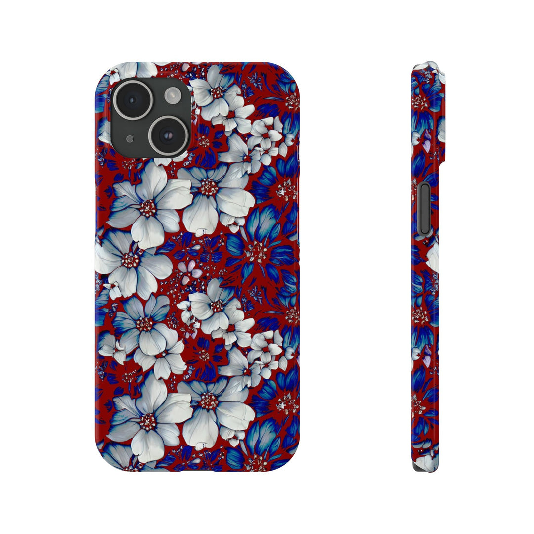 Slim Cute Phone Cases for Iphone - | iPhone 15 Case | iPhone 15 Pro Max Case, Iphone 14 Case, Iphone 14 Pro Max, Iphone 13, Red Blue Flowers - Studio40ParkLane