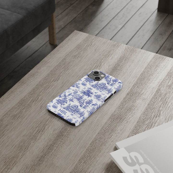Slim Personalized Slim Blue Vintage French Toile Cute Phone Cases for Iphone 16 Pro Max | iPhone 15 Case | iPhone 15 Pro Max Case, Iphone 14, Iphone 14 Pro Max, Iphone 13 12 11 8 7 - Studio40ParkLane