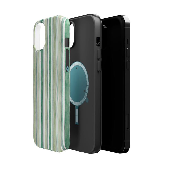 Aesthetic Tough Magsafe Green Stripes Watercolor Phone Case - For iPhone 17 Pro Max iPhone 16 Pro iPhone 15 Iphone 14 Plus 13 Pro 12 11 10 - Studio40ParkLane