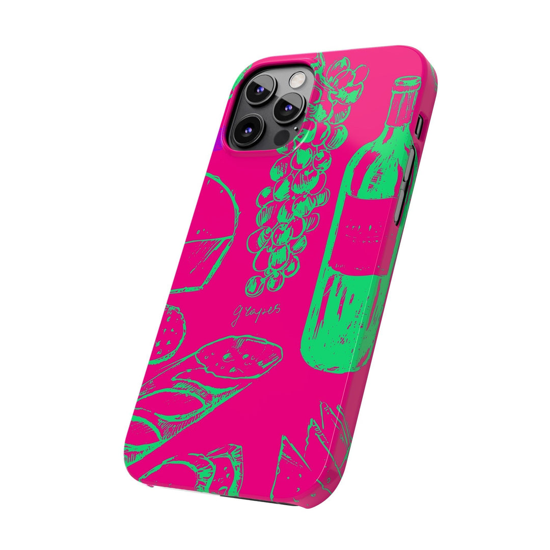 Slim French Food Wine Pink Green Cute Phone Cases for Iphone | iPhone 15 Case | iPhone 15 Pro Max Case, Iphone 14, Iphone 14 Pro Max, Iphone 13, - Studio40ParkLane