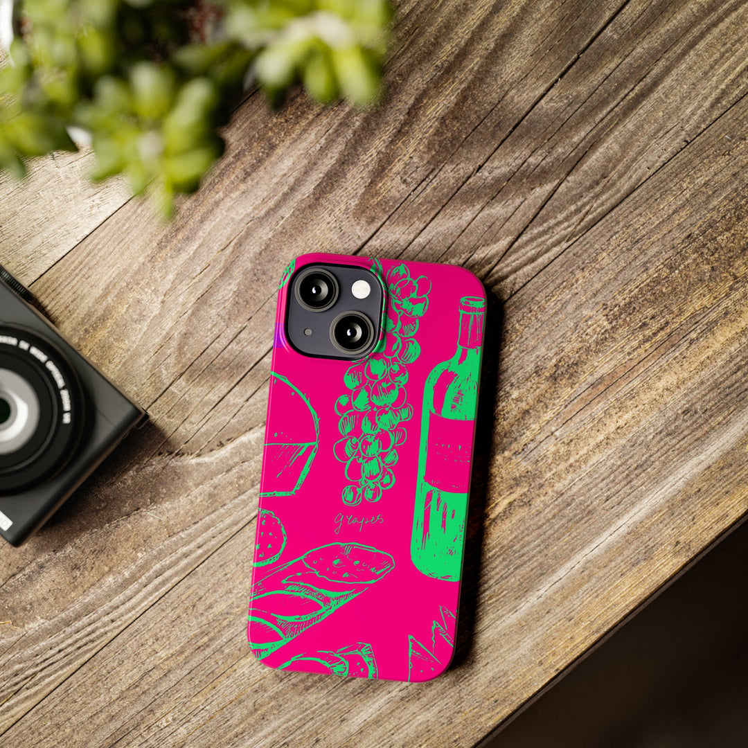 Slim French Food Wine Pink Green Cute Phone Cases for Iphone | iPhone 15 Case | iPhone 15 Pro Max Case, Iphone 14, Iphone 14 Pro Max, Iphone 13, - Studio40ParkLane