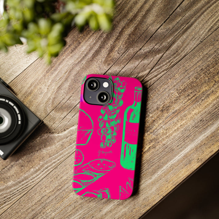 Slim French Food Wine Pink Green Cute Phone Cases for Iphone | iPhone 15 Case | iPhone 15 Pro Max Case, Iphone 14, Iphone 14 Pro Max, Iphone 13, - Studio40ParkLane