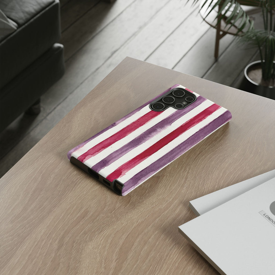 Tough Cute Wine Red Purple Stripes Phone Case, for IPhone 17 Pro Max | Iphone 17 Air, Iphone 16, IPhone 15, 14 13 12, Samsung Galaxy S26, S25, S24, S23 - Studio40ParkLane