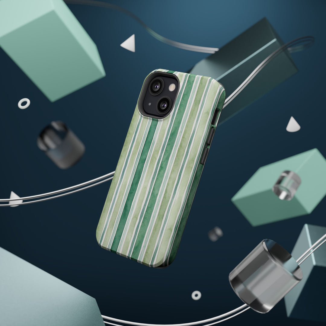 Aesthetic Tough Magsafe Green Stripes Watercolor Phone Case - For iPhone 17 Pro Max iPhone 16 Pro iPhone 15 Iphone 14 Plus 13 Pro 12 11 10 - Studio40ParkLane