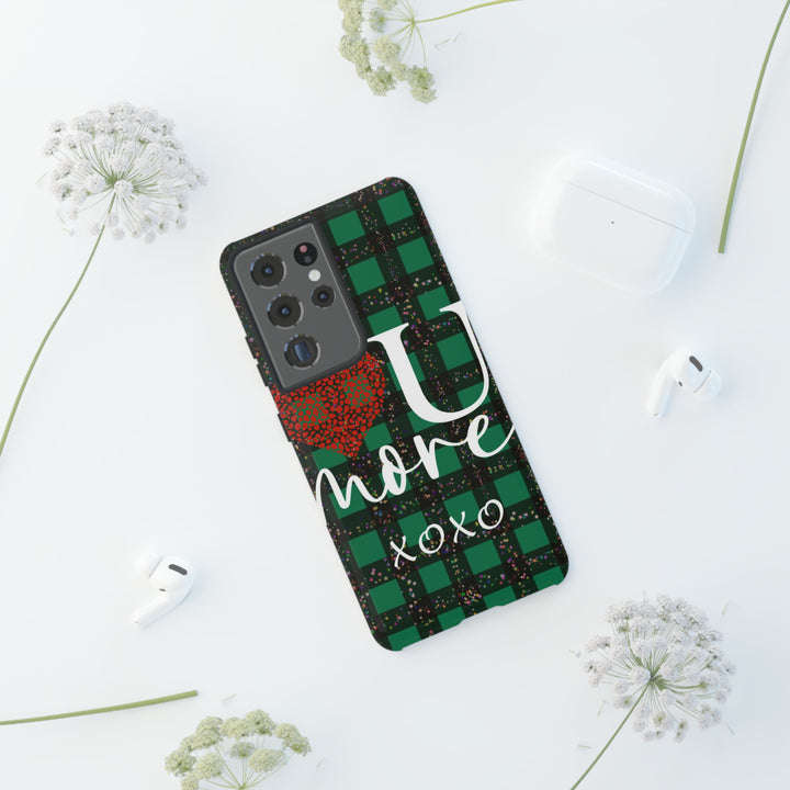 Cute Samsung Phone Cases, Designer Samsung Galaxy S23 Phone Case, Samsung S22 Case, Samsung S21 Case, Samsung S20 Case, Green Plaid Love You - Studio40ParkLane