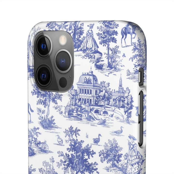 Sleek Snap Blue French Toile Cute Phone Case for iPhone 16 15 14 13 12 11 X Xs Max Xr Pro Plus Samsung Galaxy S24 S23 S22 S21 S20 Note Ultra