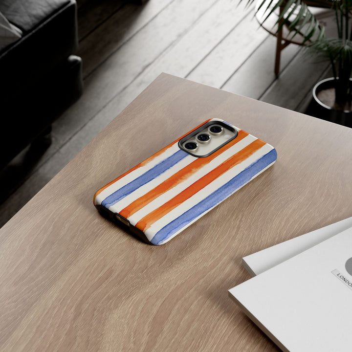 Tough Cute Blue Orange Stripes Phone Case, for IPhone 17 Pro Max | Iphone 17 Air, Iphone 16, IPhone 15, 14 13 12, Samsung Galaxy S26, S25, S24, S23 - Studio40ParkLane