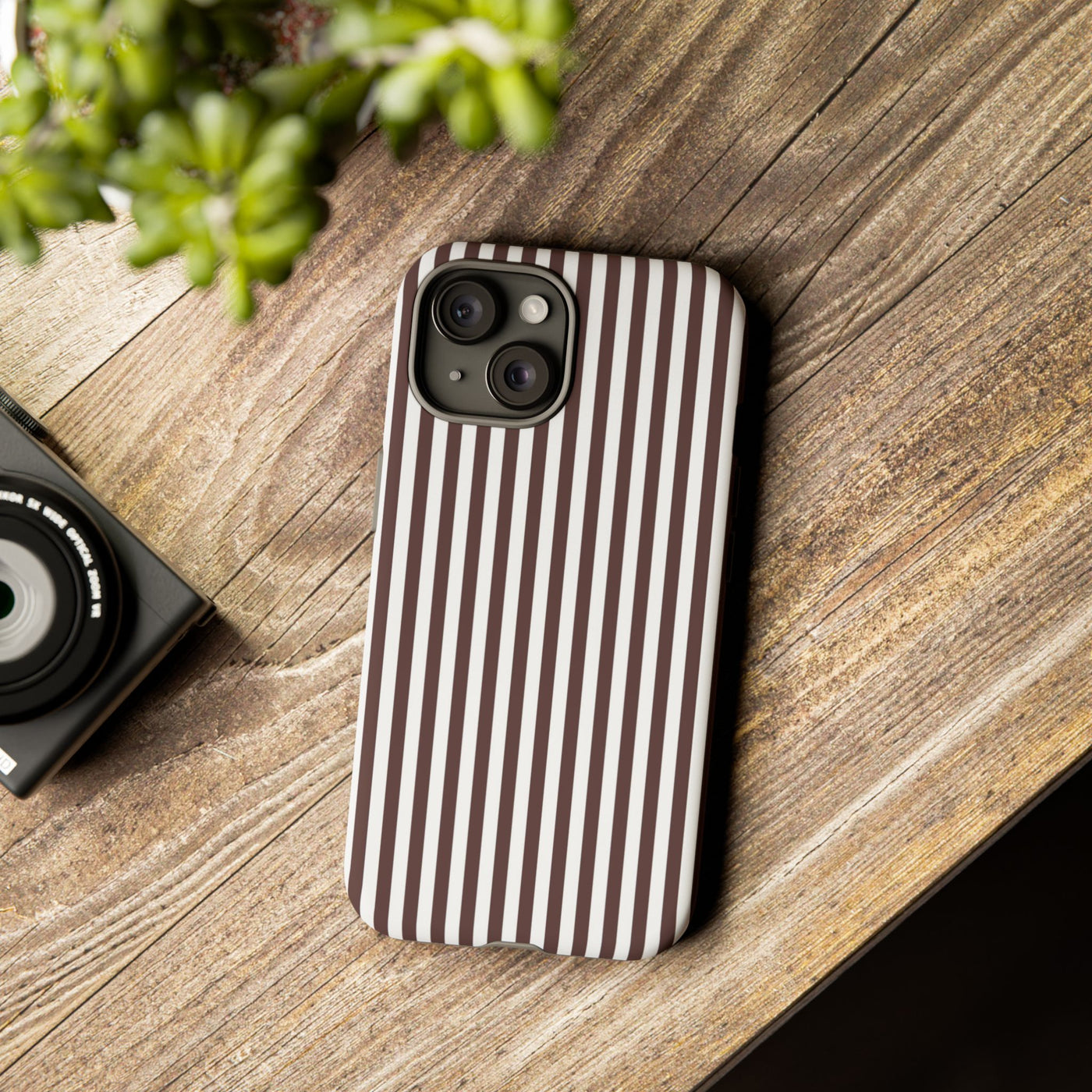 Tough Premium Brown Stripes Phone Case Gift for Her - For Apple iPhone 16 Pro Max 16e iPhone 15 Pro iPhone Iphone 14 Plus 13 Pro 12 SE XR - Studio40ParkLane