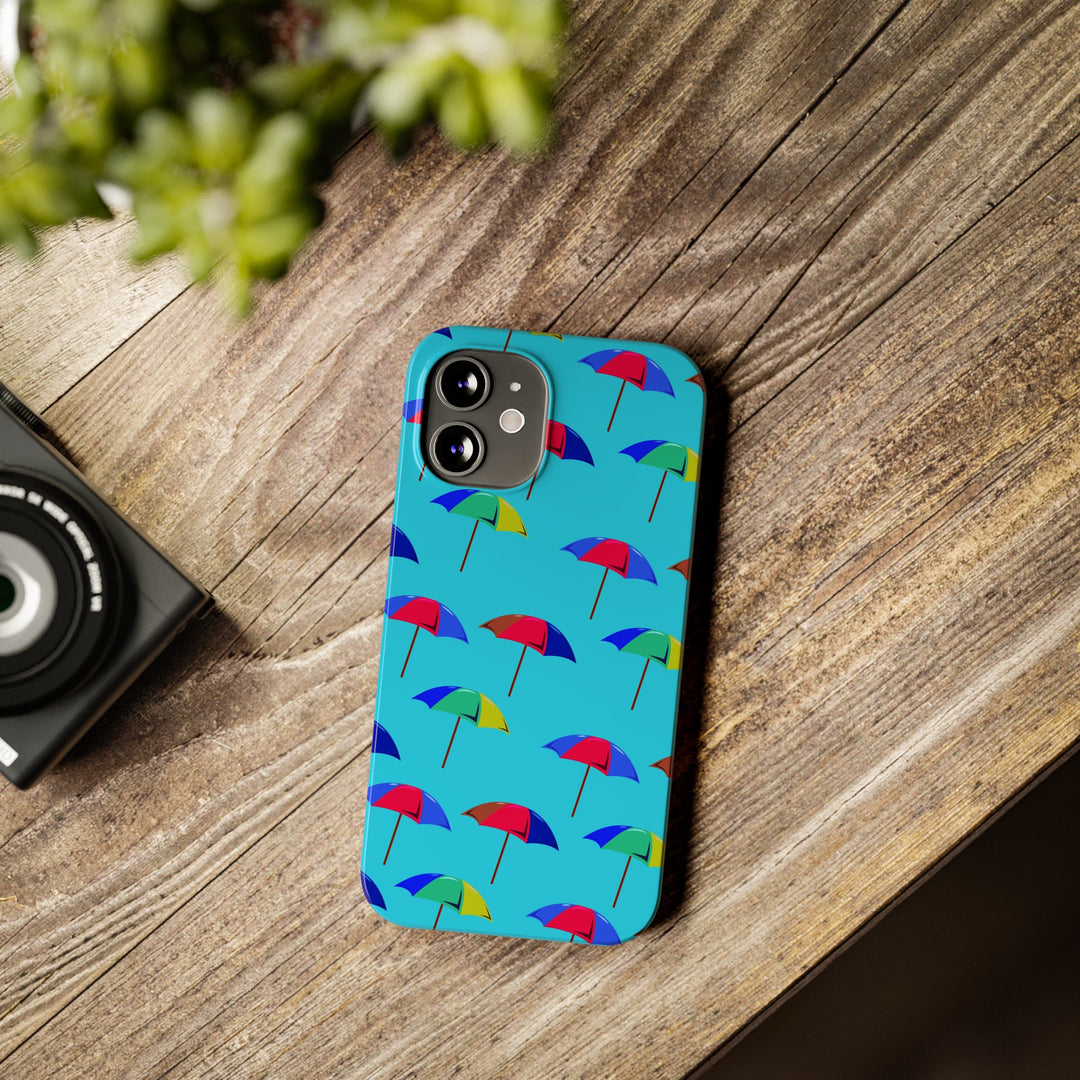 Slim Cute Phone Cases for Iphone - | iPhone 15 Case | iPhone 15 Pro Max Case, Iphone 14 Case, Iphone 14 Pro Max, Iphone 13, Colorful Beach Parasol Blue - Studio40ParkLane