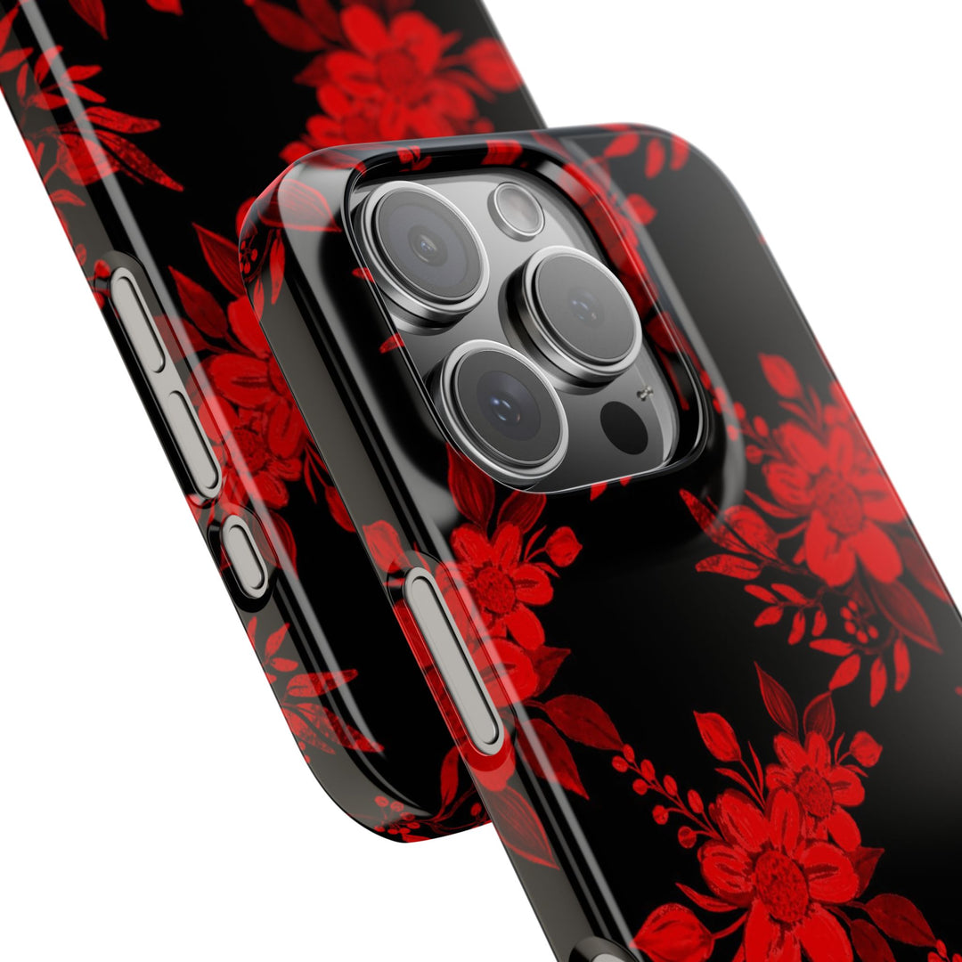 Slim Cute Phone Cases for Iphone - | iPhone 15 Case | iPhone 15 Pro Max Case, Iphone 14 Case, Iphone 14 Pro Max, Iphone 13, Red Black Flowers - Studio40ParkLane