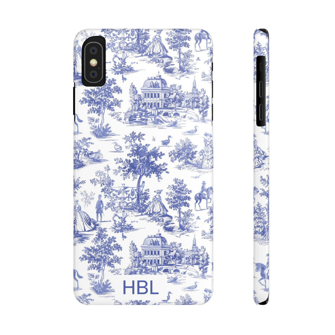 Slim Personalized Slim Blue Vintage French Toile Cute Phone Cases for Iphone 16 Pro Max | iPhone 15 Case | iPhone 15 Pro Max Case, Iphone 14, Iphone 14 Pro Max, Iphone 13 12 11 8 7 - Studio40ParkLane