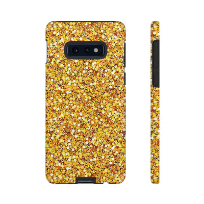 Chic Gold Faux Play on Glitter Effect Cute Phone Case, for IPhone 16 pro Max | Iphone 15, Iphone 14, IPhone 13 Case, 11 8 7, Samsung Galaxy S24, S23, S22, S21, 2 Layer Protection