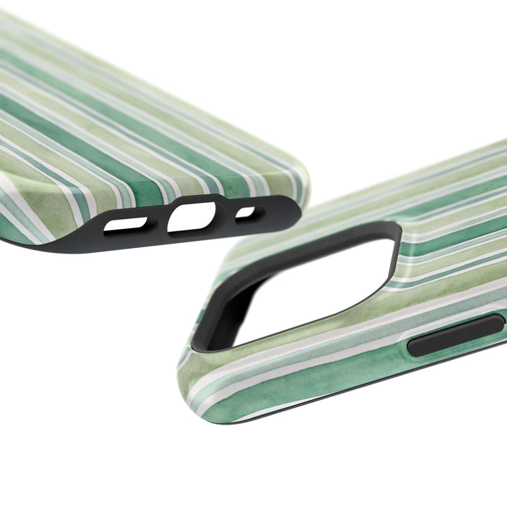 Aesthetic Tough Magsafe Green Stripes Watercolor Phone Case - For iPhone 17 Pro Max iPhone 16 Pro iPhone 15 Iphone 14 Plus 13 Pro 12 11 10 - Studio40ParkLane