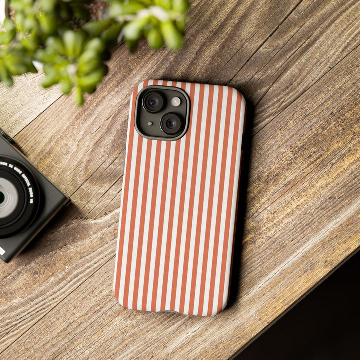 Tough Premium Peach Stripes Phone Case Gift for Her - For Apple iPhone 16 Pro Max 16e iPhone 15 Pro iPhone Iphone 14 Plus 13 Pro 12 SE XR - Studio40ParkLane